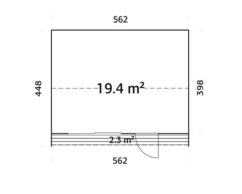 Plan d'un abri de jardin d'une superficie de 19.4 mètres carrés