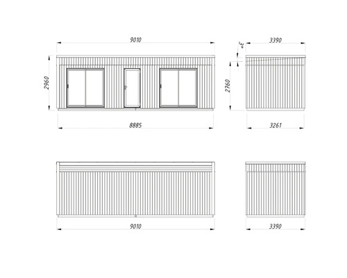 Plan technique d'une maison container avec dimensions
