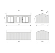Dessin technique d'une cabane de jardin avec dimensions