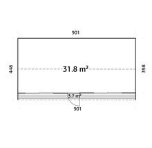 Plan avec les dimensions 901 x 448 x 398 et une surface de 31,8 mètres carrés