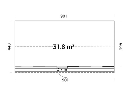 Plan avec les dimensions 901 x 448 x 398 et une surface de 31,8 mètres carrés