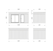 Schéma technique d'un abri de jardin avec dimensions