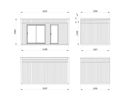Schéma technique d'un abri de jardin avec dimensions
