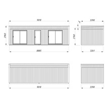 Dessin technique d'une maison conteneur avec dimensions