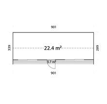 Plan avec les dimensions 901 sur 339 et une superficie de 22,4 mètres carrés.