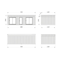 Plan technique d'une cabane de jardin avec dimensions