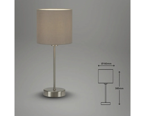Tischleuchte mit Schirm und den Maßen 160 mm Durchmesser und 385 mm Höhe.