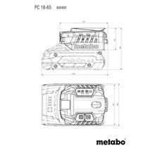 Metabo PC 18-65 bloc batterie, dessin technique avec dimensions