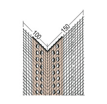 Illustration einer Eckschutzschiene mit Lochung und den Massen 100 mal 150 Millimeter.