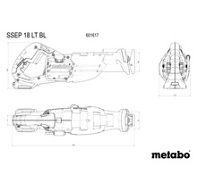 Scie sabre Metabo SSEP 18 LT BL, dessin technique avec dimensions