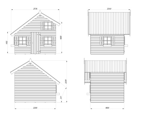 Plan technique d'une cabane de jardin avec dimensions