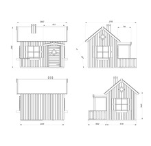 Dessin technique d'une cabane de jardin avec dimensions