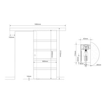 Dessin technique d'une porte coulissante avec indications de dimensions