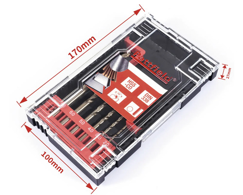 Jeu de forets avec différents forets dans une boîte en plastique transparente de la marque Rattfield