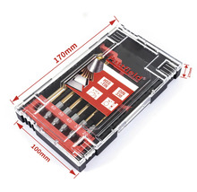 Jeu de forets dans une boîte en plastique transparente avec indications de taille