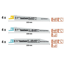 Pattfield Lames de scie sabre pour bois et métal, différentes tailles, 12 pièces