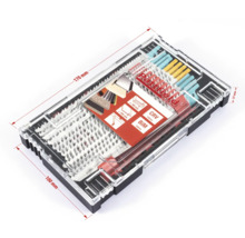 Jeu d'outils Patfield dans une boîte transparente avec dimensions