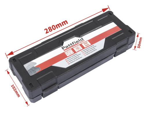 Boîte à outils Pattfield avec burins, 280 millimètres de large, 102 millimètres de haut et 50 millimètres de profondeur