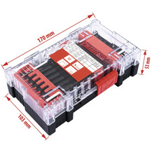 Jeu d'embouts Partfield dans une boîte en plastique transparente avec indications de taille
