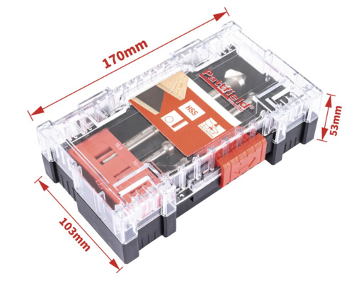 Pattfield jeu de forets dans une boîte en plastique transparente avec indication des tailles