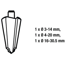Foret étagé tailles 3 à 14 millimètres, 4 à 20 millimètres et 16 à 30,5 millimètres