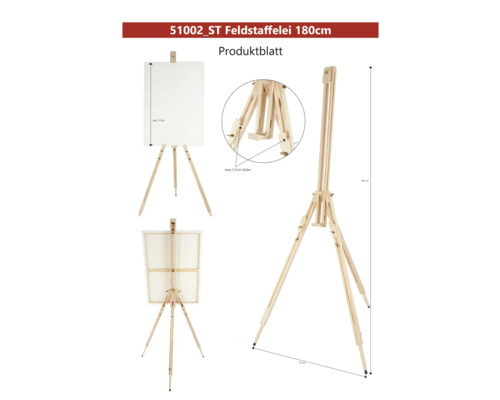 Chevalet de campagne en bois, hauteur maximale 180 cm