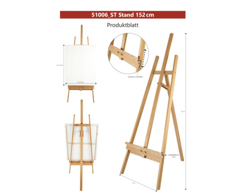 Chevalet en bois, 152 cm de haut, réglable en continu