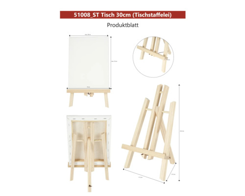 Chevalet de table en bois avec toile et indications de taille