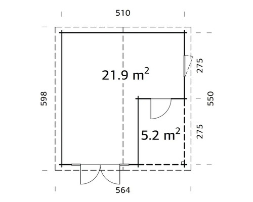 Plan d'un abri de jardin avec indication des surfaces