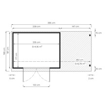Grundriss mit Massangaben in Zentimetern und Flächenangaben in Quadratmetern