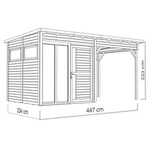 Image d'un abri de jardin avec carport et indications de taille