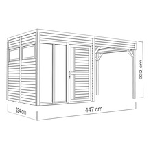 Illustration d'un abri de jardin avec carport et dimensions