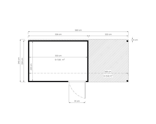 Grundriss eines Gartenhauses mit Maßangaben