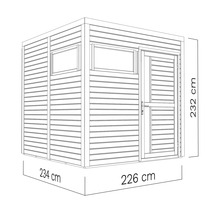 Illustration eines Gartenhauses mit den Massen 234 x 226 x 232 cm