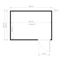 Grundriss mit Abmessungen: 240 Zentimeter Höhe, 336 Zentimeter Breite, Fläche 7,65 Quadratmeter