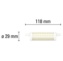 Image d'une lampe LED mesurant 118 mm de long et 29 mm de diamètre.