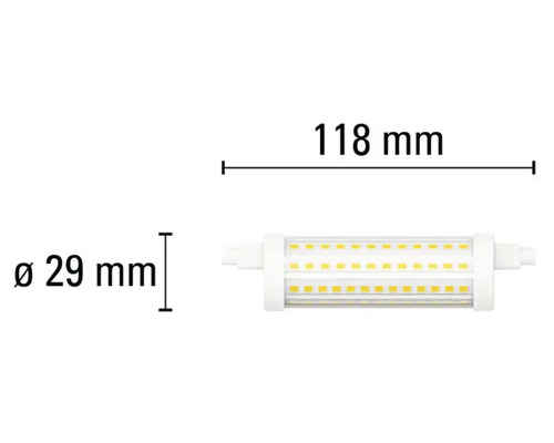 Image d'une lampe LED mesurant 118 mm de long et 29 mm de diamètre.