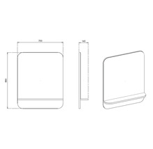 Dessin technique d un miroir de salle de bain avec tablette, dimensions 700 millimètres de large, 860 de haut et 140 de profondeur.
