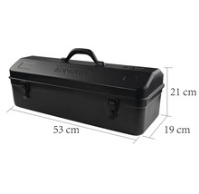 Boîte à outils en métal avec des dimensions de 53 cm x 21 cm x 19 cm