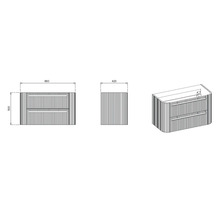 Technische Zeichnung Waschbeckenunterschrank mit Lamellenfront, Masse 860 mal 500 mal 420 Millimeter.