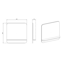 Dessin technique miroir de salle de bain carré avec tablette, dimensions 860 sur 860 millimètres, profondeur 140 millimètres.