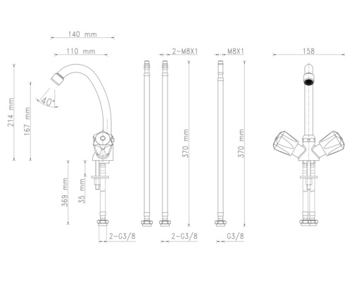 Dessin technique d'un robinet avec dimensions