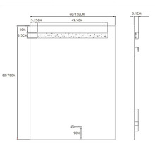 Technische Zeichnung eines Spiegels mit Maßangaben