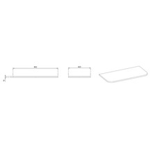 Dessin technique d'une tablette avec les dimensions 863 millimètres par 423 millimètres par 13 millimètres.