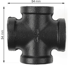 Raccord en fonte malléable noire en croix d'une taille de 54 mm.