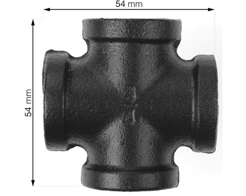Raccord en fonte malléable noire en croix d'une taille de 54 mm.