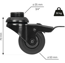 Roue pivotante avec filetage, diamètre de roue de 50 millimètres et capacité de charge de 50 kilogrammes