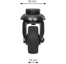 Roulette pour meubles avec filetage et dimensions 43 mm et 19 mm