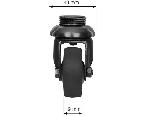 Roulette pour meubles avec filetage et dimensions 43 mm et 19 mm