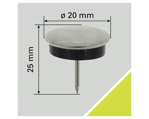 Patins à clous avec des dimensions de diamètre 20 millimètres et longueur 25 millimètres